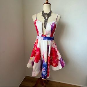 Beginning Boutique White Floral Deep V Mini Dress